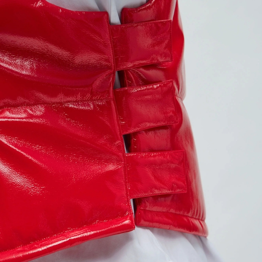 Red puff vest
